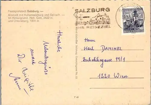 52792 - Salzburg - Salzburg , Altstadt mit Hohensalzburg und Salzach , Hoher Göll u. Untersberg - gelaufen 1968