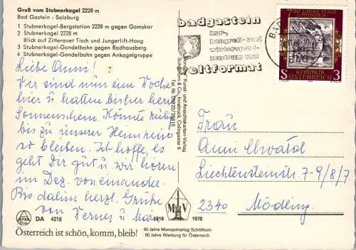 52849 - Salzburg - Bad Gastein , Stubnerkogel , Mehrbildkarte - gelaufen 1983