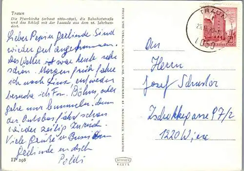 52873 - Oberösterreich - Traun , Pfarrkirche , Bahnhofstraße - gelaufen 1970