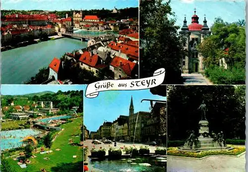 52911 - Oberösterreich - Steyr , Schwimmbad , Freibad , Mehrbildkarte - gelaufen 1975