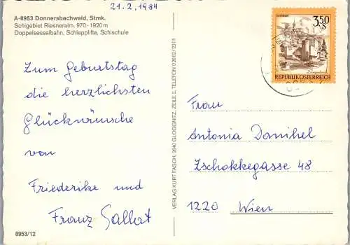 53087 - Steiermark - Donnersbachwald , Schigebiet Riesneralm , Mehrbildkarte - gelaufen 1984