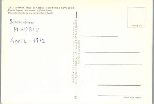 53308 - Spanien - Madrid , Plaza de Castilla , Monumento a Calvo Sotelo - nicht gelaufen 1972