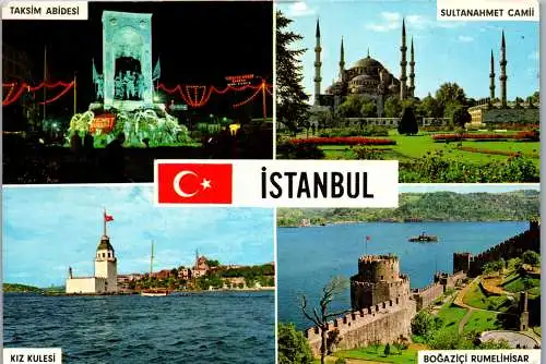 53336 - Türkei - Istanbul , Taksim Abidesi , Kiz Kulesi , Bogazici Rumelihisar - gelaufen 1989