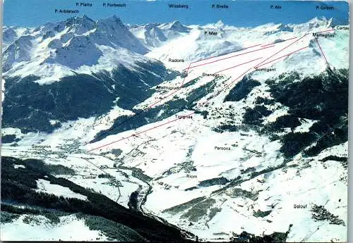 53366 - Schweiz - Savognin , Cunter Riom Parsonz Salouf , Skigebiet Martegnas Radons - gelaufen 1982