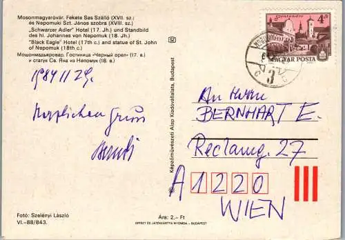 53383 - Ungarn - Mosonmagyarovar , Hotel Schwarzer Adler , Fekete Sas Szallo - gelaufen 1984