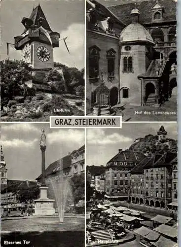 53507 - Steiermark - Graz , Uhrturm , Hof des Landhaus , Eisernes Tor , Hauptplatz - gelaufen 1964