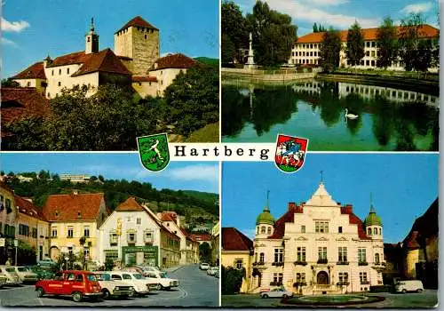 53529 - Steiermark - Hartberg , Mehrbildkarte , Burg Neuberg , Hauptplatz , Stadtteich , Renault R4 - gelaufen