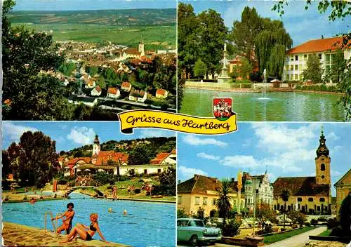 53534 - Steiermark - Hartberg , Schwimmbad , Freibad , Hauptplatz , Panorama , Mehrbildkarte - gelaufen 1980