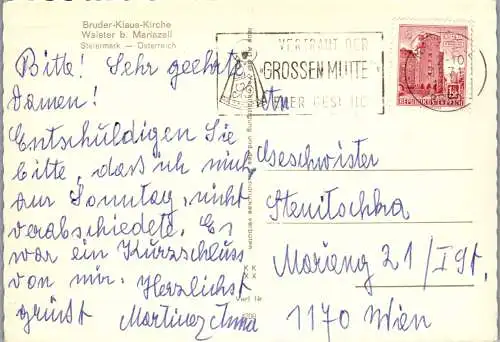 53568 - Steiermark - Mariazell , Walster , Bruder Klaus Kirche - gelaufen 1971