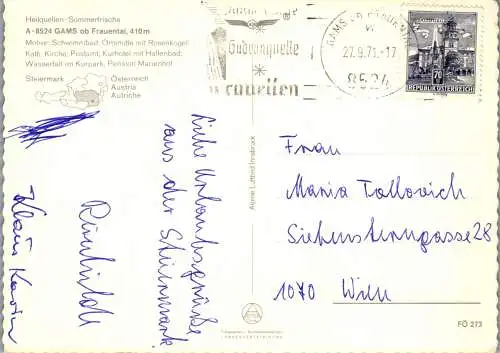 53600 - Steiermark - Gams , ob Frauental , Heilquellen , Mehrbildkarte - gelaufen 1971