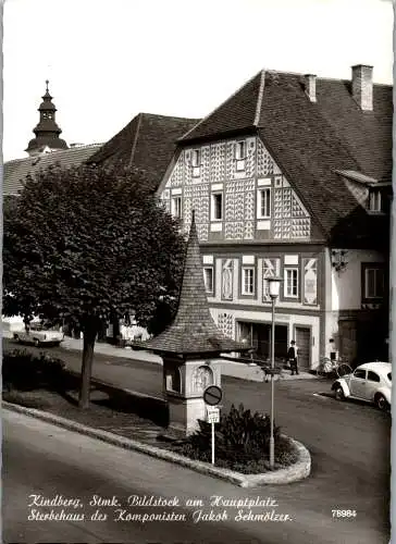 53619 - Steiermark - Kindberg , Bildstock am Hauptplatz , Sterbehaus Jakob Schmölzer , VW Käfer - gelaufen 1967