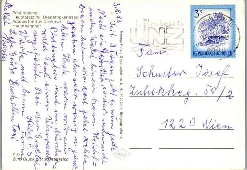 53686 - Oberösterreich - Linz Pöstlingberg , Hauptplatz , Adalbert Stifter Denkmal , Hauptbahnhof - gelaufen 1983