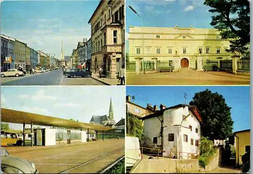 53692 - Oberösterreich - Mattighofen , Marktplatz , Autobahnhof , Schloß , Zinngießerhaus , VW Käfer - gelaufen