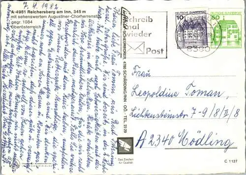 53723 - Oberösterreich - Reichersberg , am Inn , Augustiner Chorherrenstift - gelaufen 1982