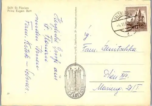 53727 - Oberösterreich - St. Florian , Stift , Prinz Eugen Bett - gelaufen 1965