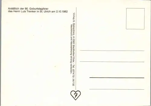 53860 - Italien - Ortisei , St. Ulrich , 90. Geburtstagsfeier Luis Trenker - nicht gelaufen 1982