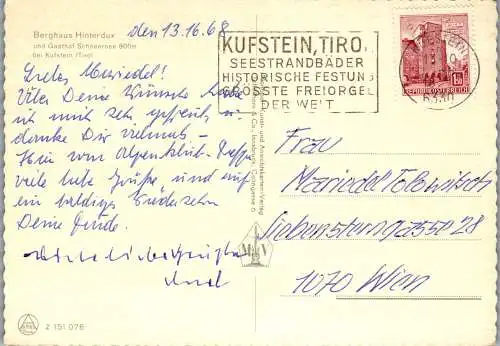 53970 - Tirol - Kufstein , Berghaus Hinterdux , Gasthof Schneerose - gelaufen 1968