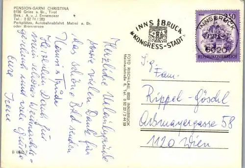 53996 - Tirol - Gries , am Brenner , Pension Christina , A. u. J. Ennemoser - gelaufen 1976