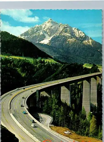 54017 - Tirol - Schönberg , Europabrücke Brennerautobahn , Blick gegen Serles - gelaufen 1971