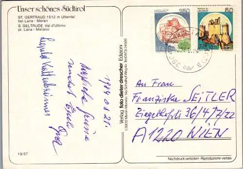 54150 - Italien - St. Gertraud , Ulten , Ultental bei Meran , S. Geltrude , Lana Meran , Val d'Ultimo - gelaufen 1984