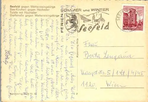 54171 - Tirol - Seefeld , gegen Wettersteingebirge , See Kircherl gegen Hocheder , Dorfstraße - gelaufen 1974