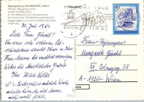 54190 - Tirol - Tulfes , Gasthaus Halsmarter , Glungezerbahn , Margarethe Loferer - gelaufen 1981