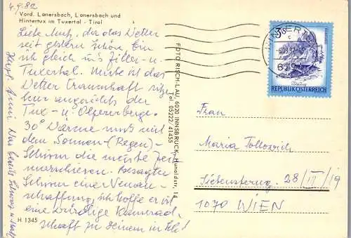 54198 - Tirol - Lanersbach , Hintertux im Tuxertal , Mehrbildkarte - gelaufen 1982