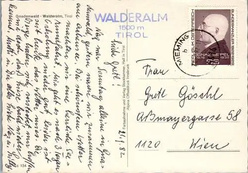 54203 - Tirol - Walderalm , Gnadenwald - gelaufen 1982