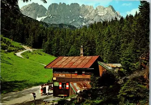 54210 - Tirol - Ellmau , Alpengasthütte Riedl mit Vorderer Karlspitze und Törlspitzen , Fam. Wieser - gelaufen 1981