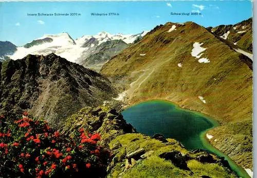 54214 - Tirol - Ötztal , Blick vom Rotkopf auf den Schwarzsee, Innere Schwarze Schneide - gelaufen 1973