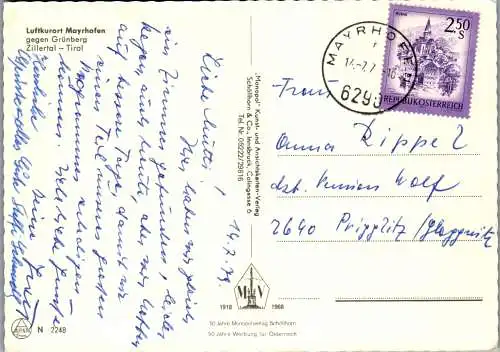 54224 - Tirol - Mayrhofen , gegen Grünberg , Zillertal - gelaufen 1979