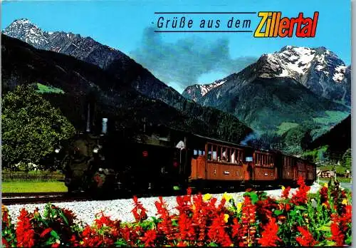54240 - Tirol - Zillertal , Zillertalbahn mit Grünberg , Dampflokomotive , Zug - gelaufen 1992