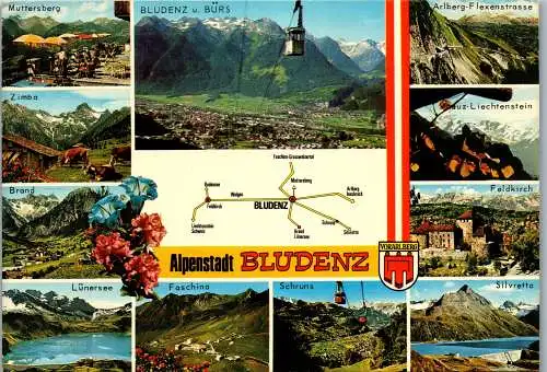 54273 - Vorarlberg - Bludenz , Muttersberg , Zimba , Lünersee , Faschina , Bürs , Mehrbildkarte - gelaufen 1981