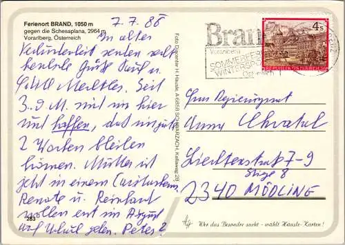 54307 - Vorarlberg - Brand , Zirmenkopf , Schesaplana , Mottakopf , Panülerkopf - gelaufen 1988