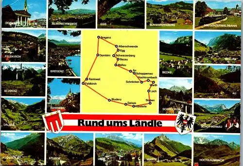 54335 - Vorarlberg - Rund ums Ländle , Landkarte Mehrbildkarte - gelaufen 1980