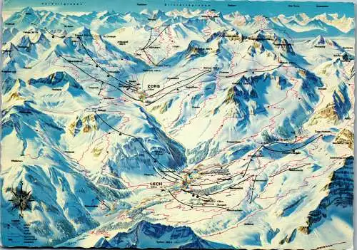 54342 - Vorarlberg - Lech , Landkarte , Skipisten - gelaufen 1976