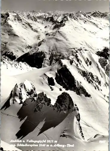 54364 - Vorarlberg - Valluga , Ausblick vom Vallugagipfel gegen Schindlerspitze , Arlberg - gelaufen 1966