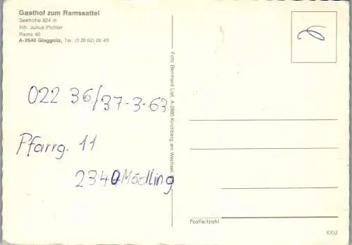 54399 - Niederösterreich - Gloggnitz , Gasthof zum Ramssattel , Inh. Julius Pichler , Gasthof Pichler - gelaufen