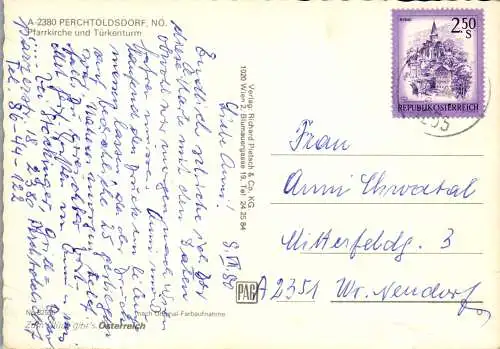 54403 - Niederösterreich - Perchtoldsdorf , Pfarrkirche u. Türkenturm , VW Käfer - gelaufen 1980