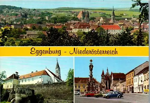 54439 - Niederösterreich - Eggenburg , Stadtmauer , Hauptplatz mit Stephanskirche , VW Käfer - gelaufen 1983