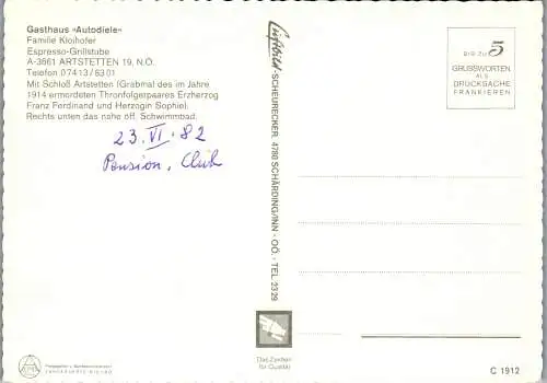 54458 - Niederösterreich - Artstetten , Gasthaus Autodiele , Familie Kloihofer - nicht gelaufen 1982