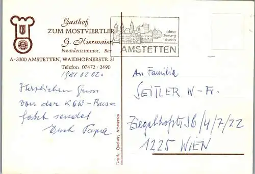 54467 - Niederösterreich - Amstetten , Gasthof zum Mostviertler , Kiermaier - gelaufen 1981