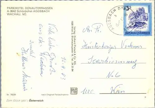 54475 - Niederösterreich - Aggsbach , Schönbühel , Wachau , Parkhotel Donauterrassen - gelaufen 1983