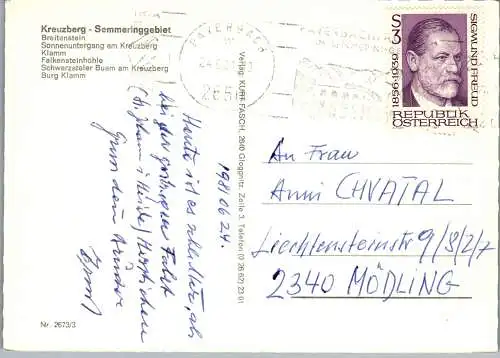 54493 - Niederösterreich - Breitenstein , Kreuzberg , Klamm , Mehrbildkarte - gelaufen 1981