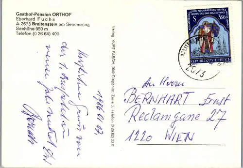 54495 - Niederösterreich - Breitenstein , am Semmering , Gasthof Orthof , Eberhard Fuchs - gelaufen 1986