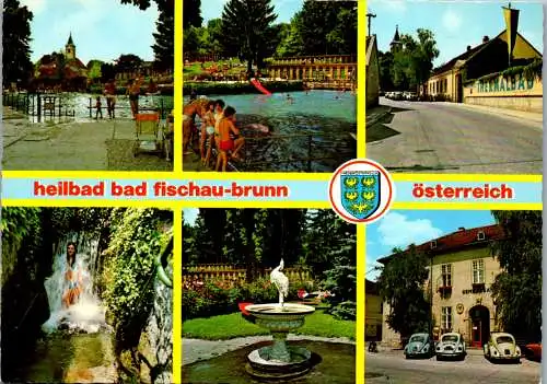 54520 - Niederösterreich - Bad Fischau Brunn , Heilbad , Thermalbad , VW Käfer , Mehrbildkarte - gelaufen 1983