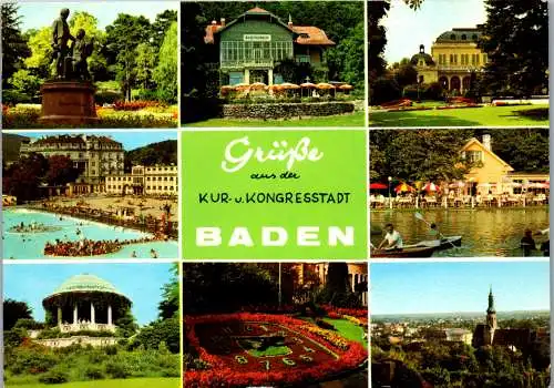 54523 - Niederösterreich - Baden , Rudolfshof , Thermalstrandbad , Doblhoffpark , Mehrbildkarte - gelaufen 1982