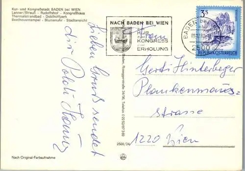54523 - Niederösterreich - Baden , Rudolfshof , Thermalstrandbad , Doblhoffpark , Mehrbildkarte - gelaufen 1982