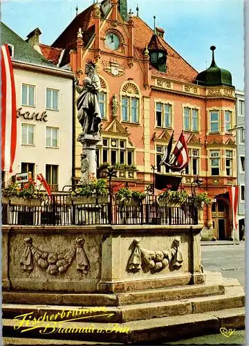 54614 - Oberösterreich - Braunau , am Inn , Fischerbrunnen - gelaufen 1975