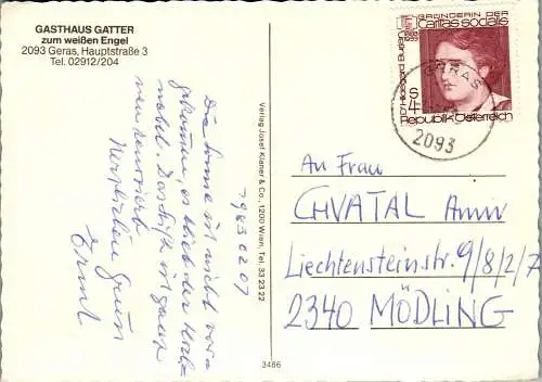 54625 - Niederösterreich - Geras , Gasthaus Gatter Zum weißen Engel , Der singende Wirt - gelaufen 1983